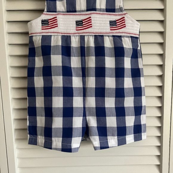 NEW with tags Good Lad American flag gingham smocked shortall boy’s sz 12 months - Picture 7 of 14
